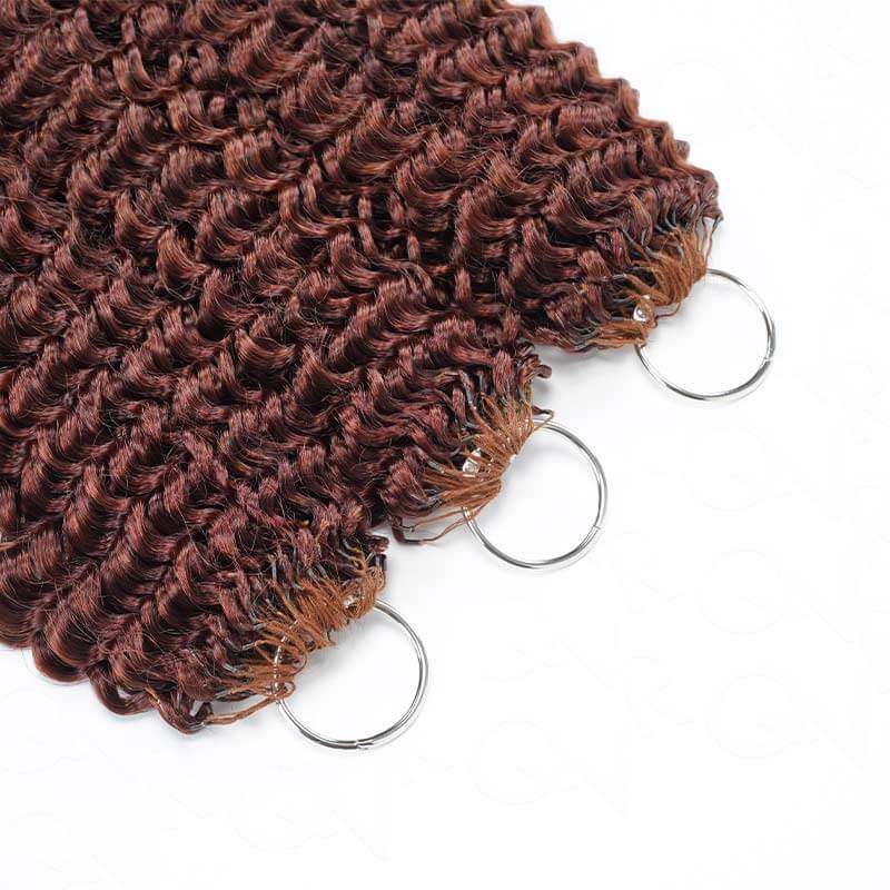 QVR Reddish Brown Human Crochet Hair Small Kinky Curly Machine Made #33B Feather Crochet Hairstyle