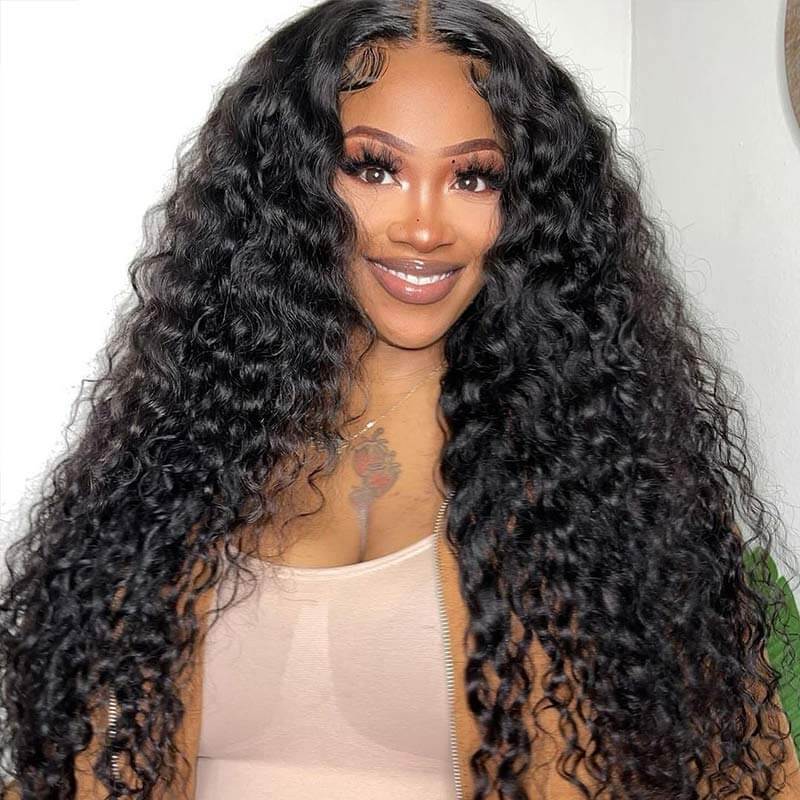 QVR Glueless Water Wave Pre-Bleached 7x5 Lace Wig With Invisible Knots