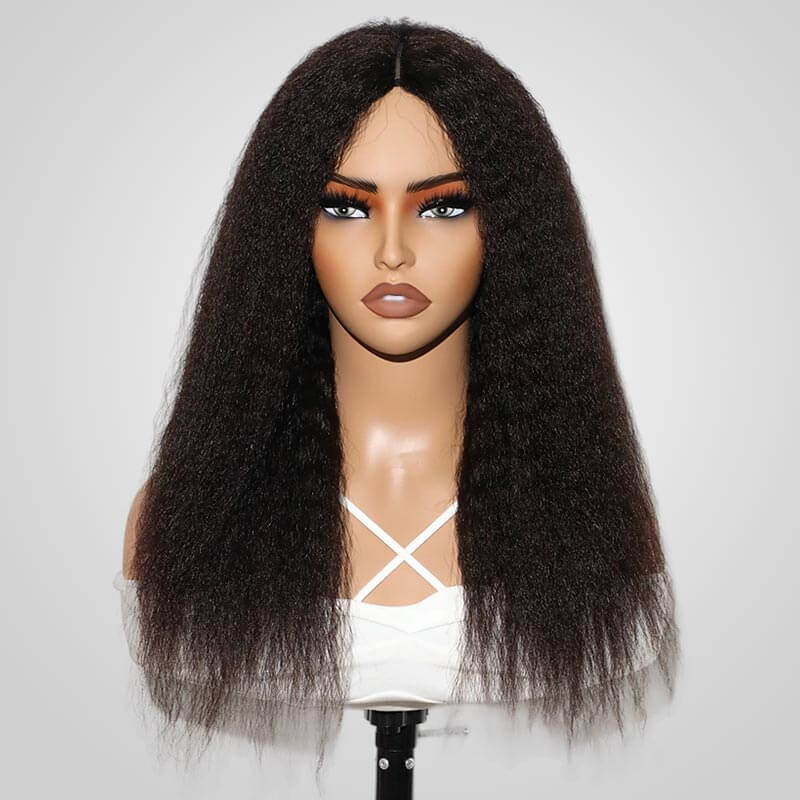 QVR Glueless Burmese Curly V Part Wigs Natural Black Invisible Lace Edge Human Hair Wig