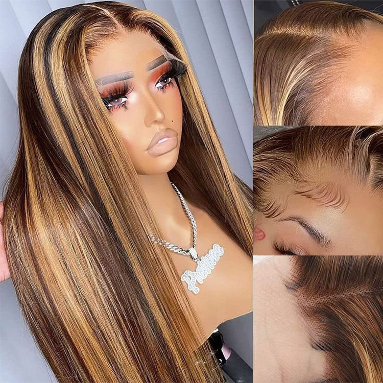 QVR 13x4 Transparent Lace Front Body Wave Wig Honey Blonde Piano Highlights Human Hair Wigs