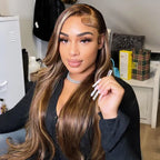 QVR 13x4 Transparent Lace Front Body Wave Wig Honey Blonde Piano Highlights Human Hair Wigs