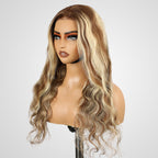 QVR Glueless Highlights Brown With Blonde Pre-cut 4x6 Lace Straight&Body Wave #P5/613 Wigs