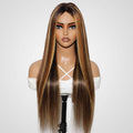 QVR Highlight Straight V Part Human Hair Wig P1B/30/27 Color Human Hair Wigs