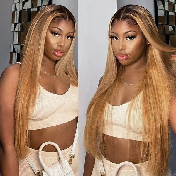 QVR Glueless Pre-cut Ombre Color 4x6 HD Lace Closure Wigs Straight/Body Wave Human Hair Wig