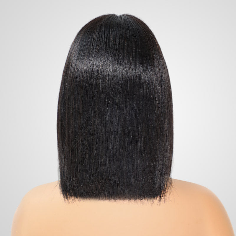 QVR Silk Straight 99J Color Machine Made Bob Wig With Bangs Straight Human Hair Wigs No Lace