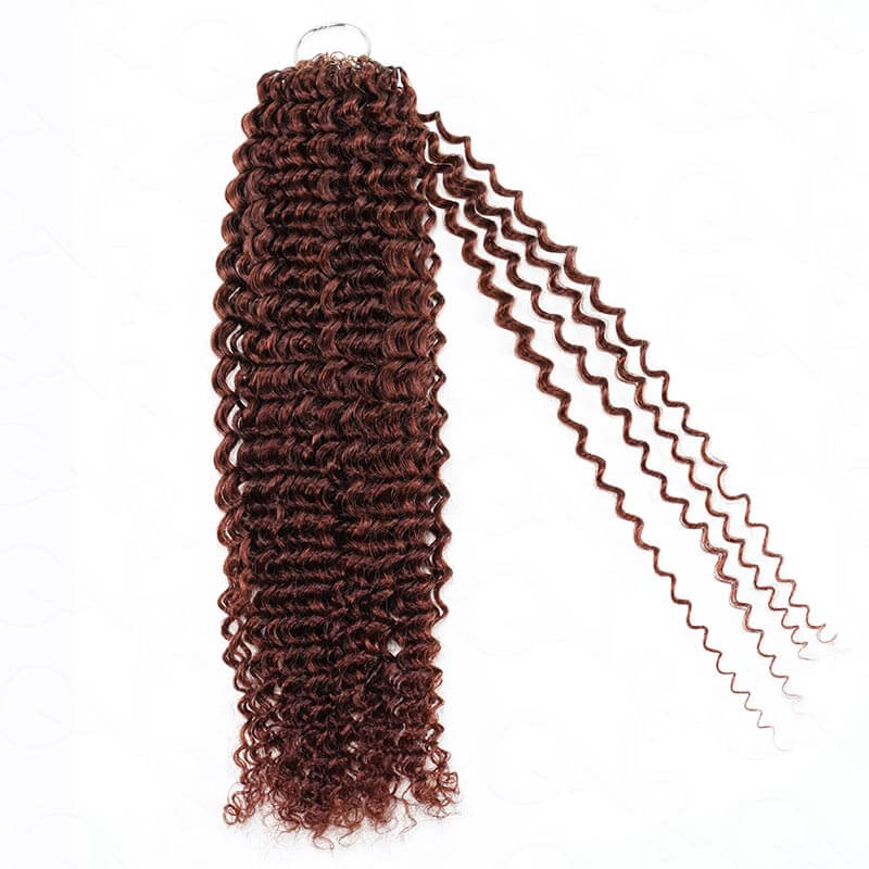 QVR Reddish Brown Human Crochet Hair Small Kinky Curly Machine Made #33B Feather Crochet Hairstyle