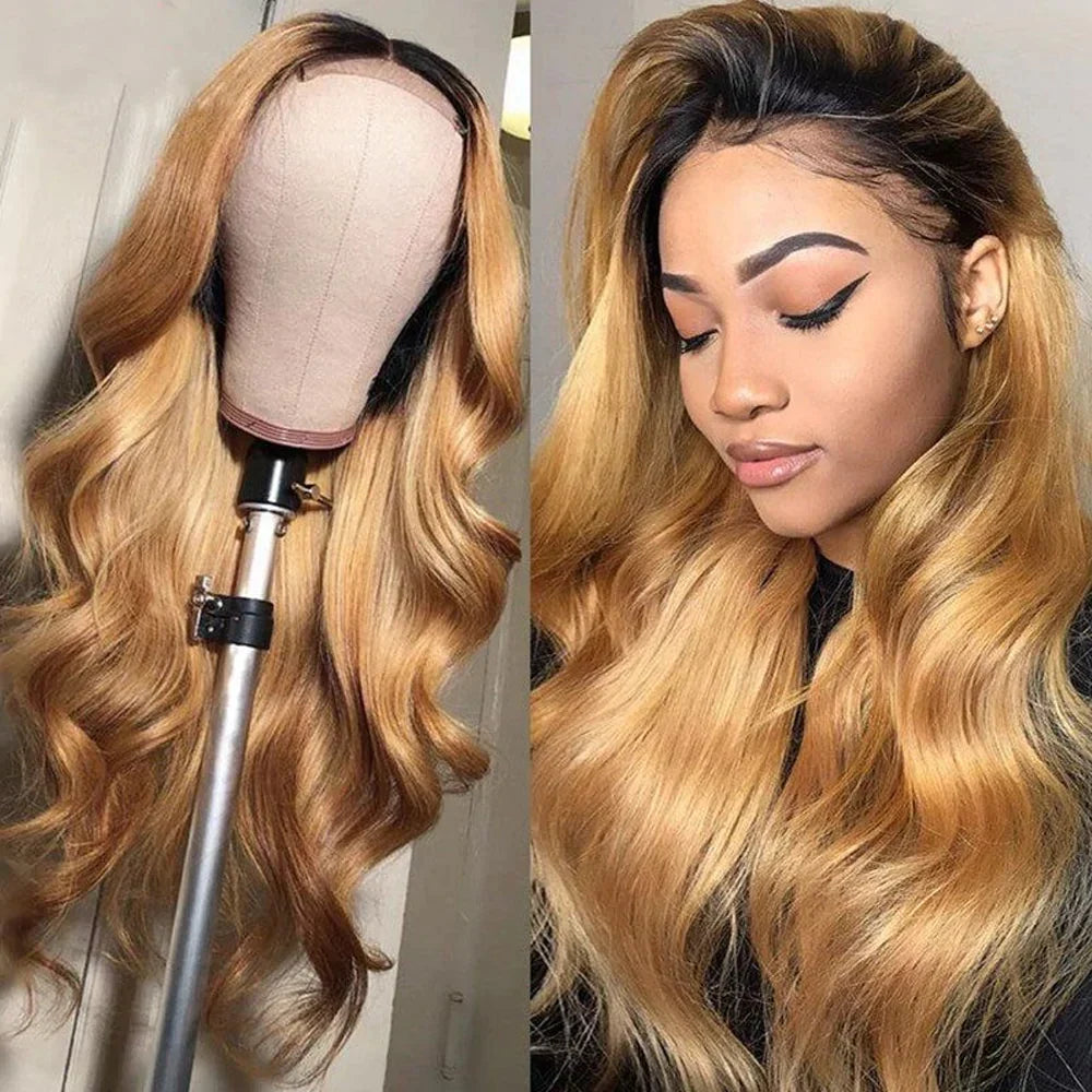 QVR Glueless Pre-cut Ombre Color 4x6 HD Lace Closure Wigs Straight/Body Wave Human Hair Wig