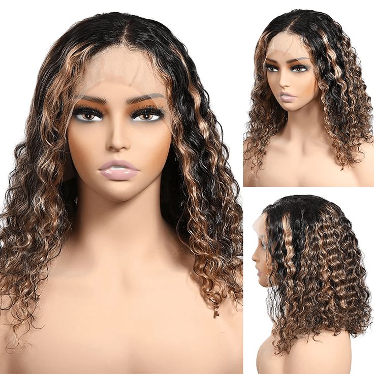 QVR Balayage Bob Style 4x4/13x4/13x6 Lace Frontal Water Wave Highlight Colored Human Hair Wig
