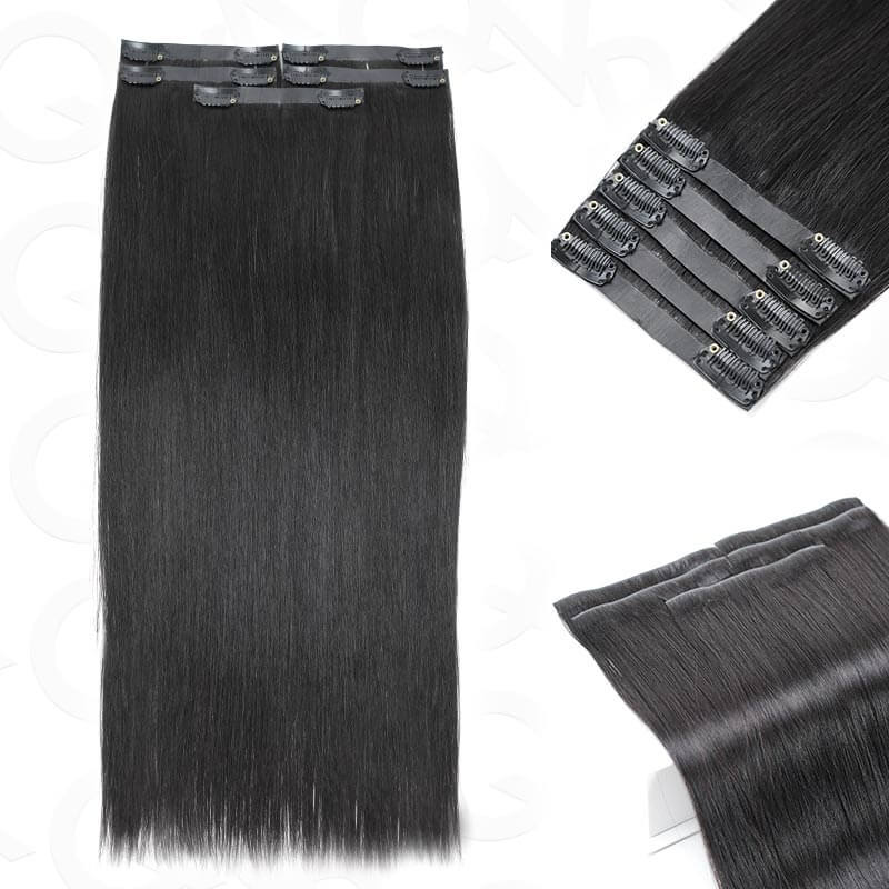 QVR #2/30 Mixed Subtle Ombre Brown PU Clip In Hair Extensions Straight Seamless Clip In Human Hair