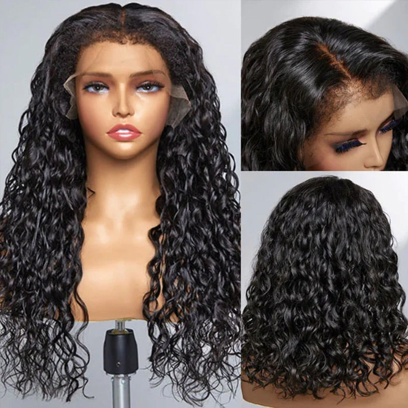 QVR Curly Edges Hairline Water Wave 5x5 Transparent HD Lace Closure Human Hair Wigs
