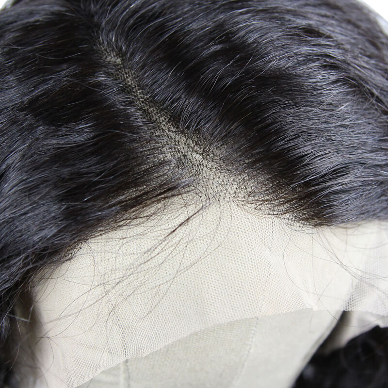 QVR Natural Black Side Part Water Wave Glueless T Part Lace Wigs Short Bob Wig