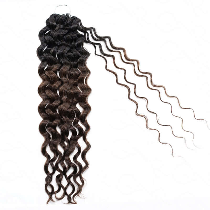 QVR Ombre Brown #T1B/4 Human Crochet Hair Water Wave Machine Made Feather Crochet Hairstyle