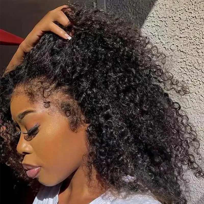 QVR Realistic Curly Edge Hairline Wig Kinky Curly 13x4 Lace Frontal Human Hair Wig