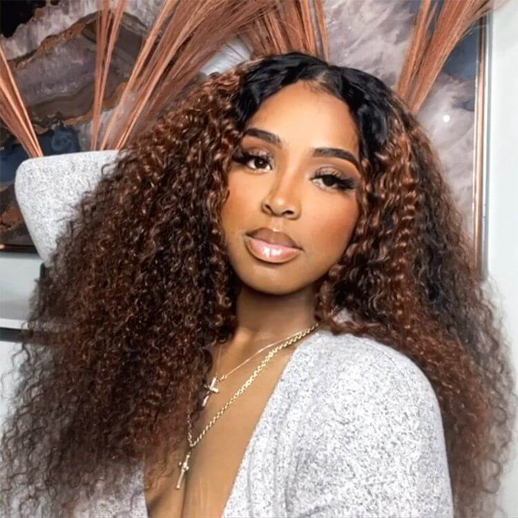 QVR Glueless Curly V Part Wig Balayage Highlights Beginner Friendly Upgrade U Part Wig