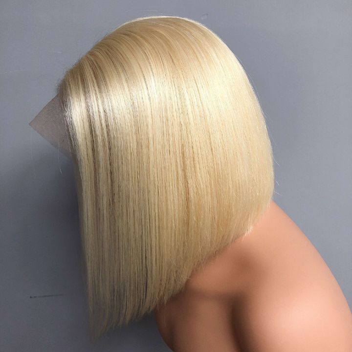 QVR 613 Color Blonde Hair Short Bob Wigs Straight Human Hair Wigs Short Lace Wigs