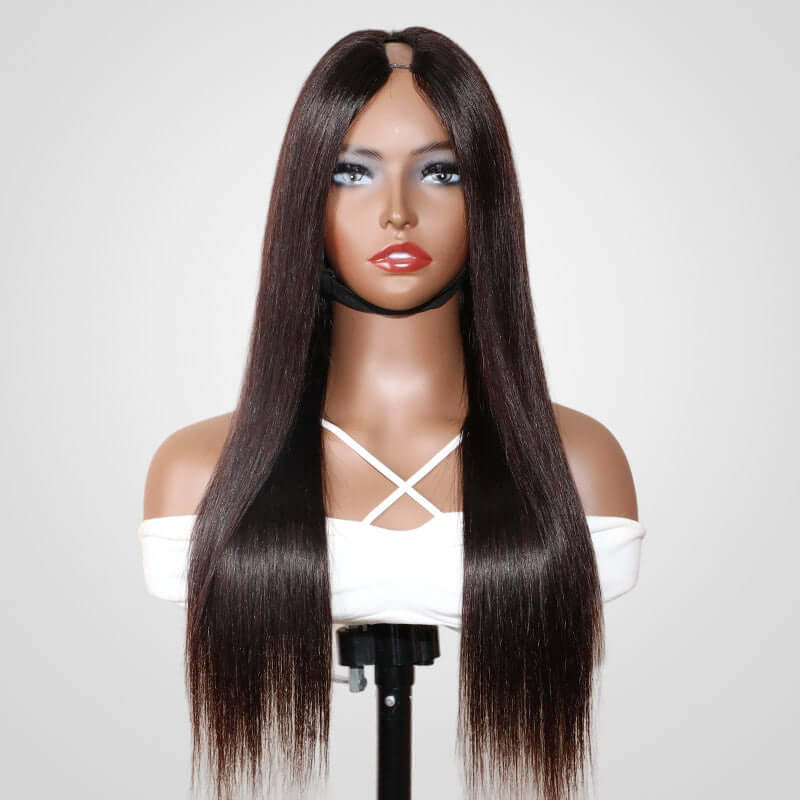 QVR Straight V Part Wig Virgin Remy Human Hair Soft Silky Straight Wigs Human Hair Wig