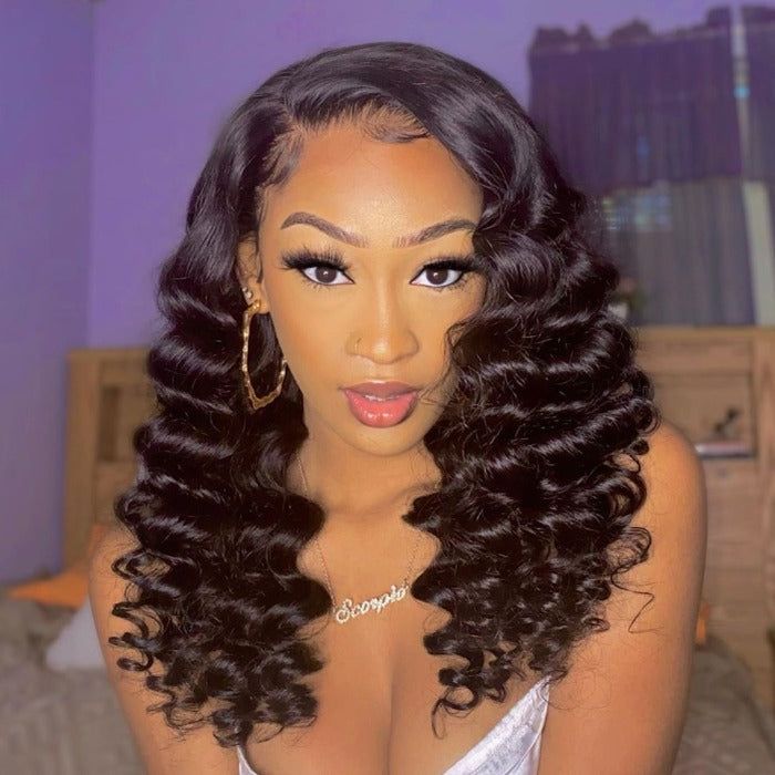 QVR Short Bob Loose Deep Wave Lace Frontal Wigs 180% Density