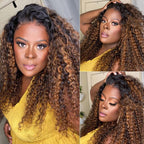 QVR Glueless Pre-cut Curly 13x4 Lace Frontal Human Hair Wigs Highlight Balayage Color Wigs Beginner Friendly