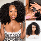 QVR Glueless Twist Curly Half Wig 250% Density Human Hair Wig Wear Go Flip Over Wig