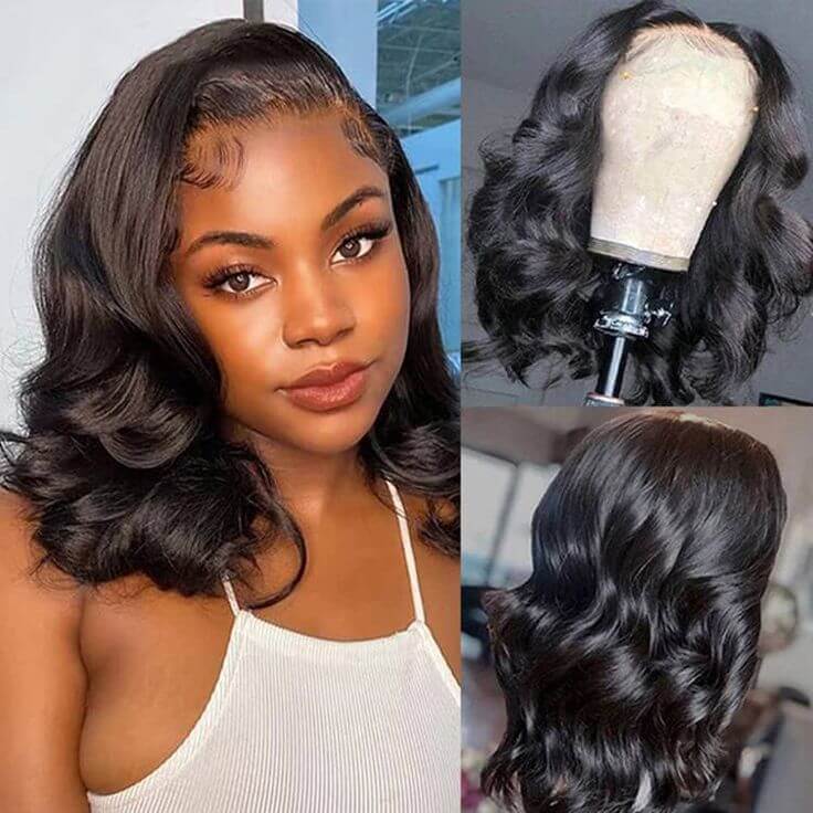 QVR Glueless Pre-cut 4x6 HD Lace Closure Human Hair Short Bob Wigs Straight Wear and Go Wigs