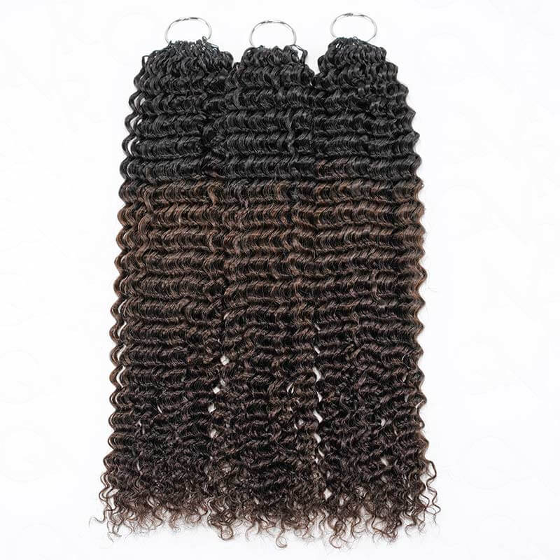 QVR Ombre Brown #T1B/4 Human Crochet Hair Small Kinky Curly Machine Made Feather Crochet Hairstyle