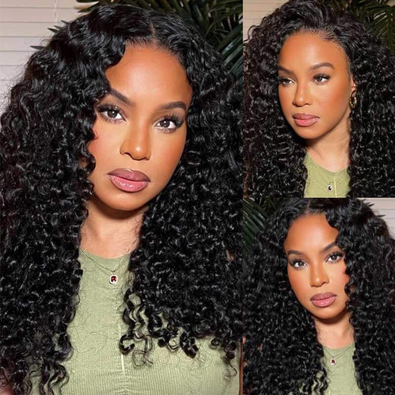 QVR Pre-Bleached Deep Wave 7x5 Lace Wig Glueless Human Hair Wigs