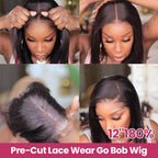 QVR Glueless Pre-cut 4x6 HD Lace Closure Human Hair Short Bob Wigs Straight Wear and Go Wigs