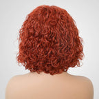 QVR Ginger Orange Color Water Wave Machine Made Wig With Bang Short Bob Wigs