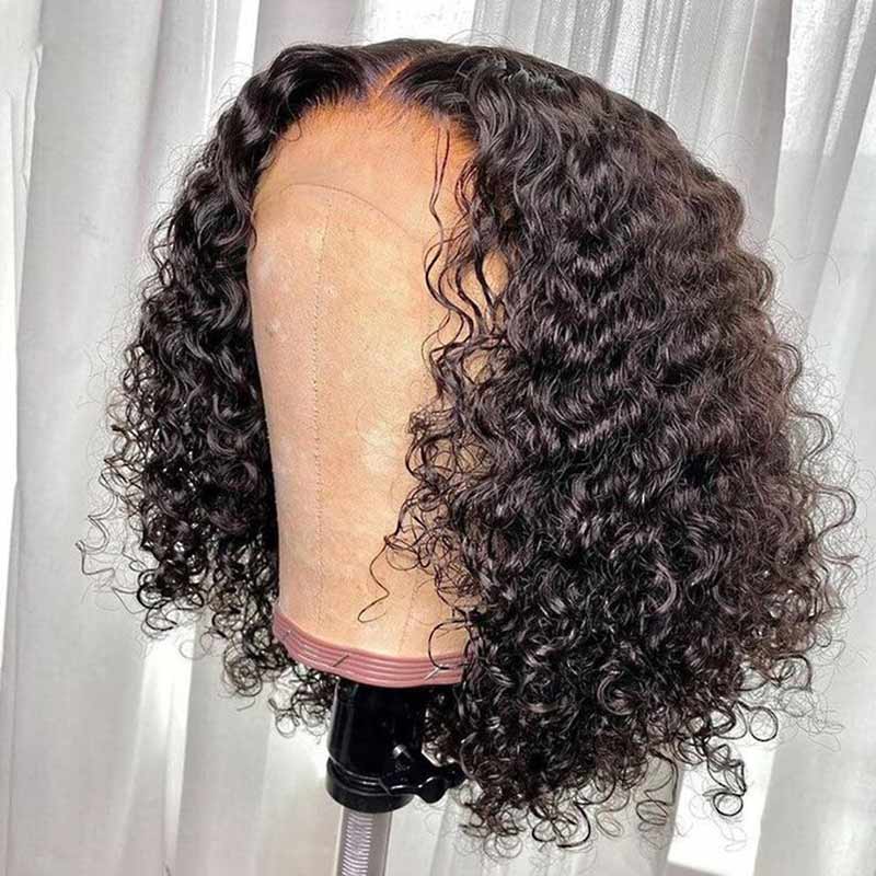 QVR Water Wave Glueless 13x4/4x4 Lace Frontal Short Bob Wigs Natural Black Blend Perfectly Wig