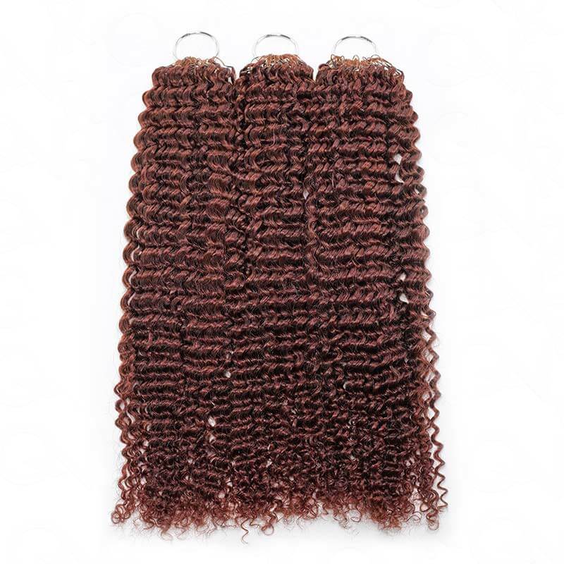 QVR Reddish Brown Human Crochet Hair Small Kinky Curly Machine Made #33B Feather Crochet Hairstyle