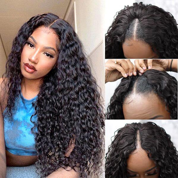 QVR Glueless Water Wave V Part Wigs 180% Density Super Natural Human Hair Glueless 0 Skill Needed Wig