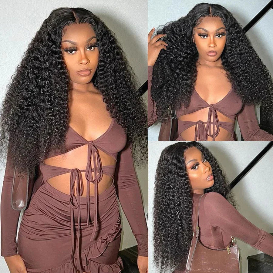 QVR Glueless Jerry Curly HD Lace 13x4 Lace Front Wigs Natural Black Human Hair Wig Beginner-Friendly