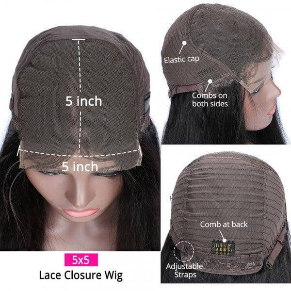 QVR Glueless Straight Ombre Brown Highlight Silky Blunt Cut 5x5 Lace Closure Short Bob Wigs