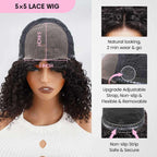 QVR Glueless Kinky Curly 5x5 Lace Closure Wig Ready to Go Soft Short Bob Wigs