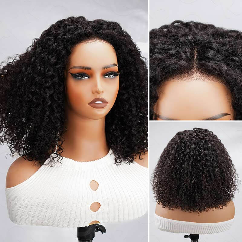 QVR Glueless Kinky Curly 5x5 Lace Closure Wig Ready to Go Soft Short Bob Wigs