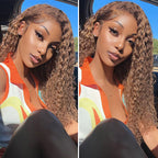 QVR Glueless Pre-cut 4x6 HD Lace Closure Human Hair Wigs Water Wave Piano Highlights Ombre Hair Wear and Go Wigs