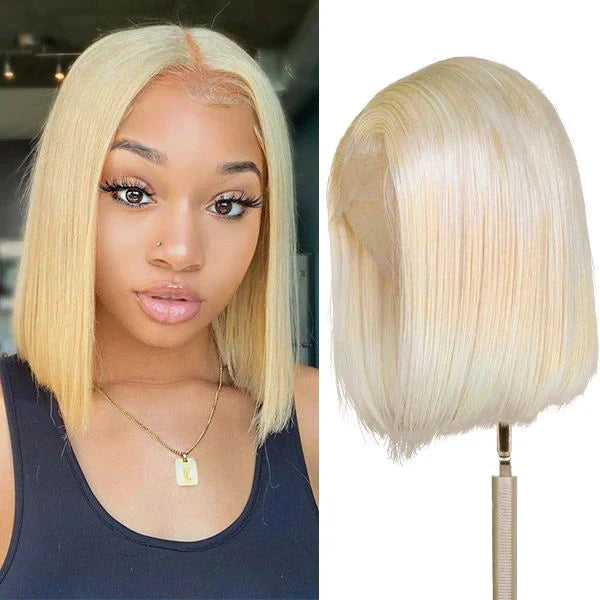 QVR 613 Color Blonde Hair Short Bob Wigs Straight Human Hair Wigs Short Lace Wigs