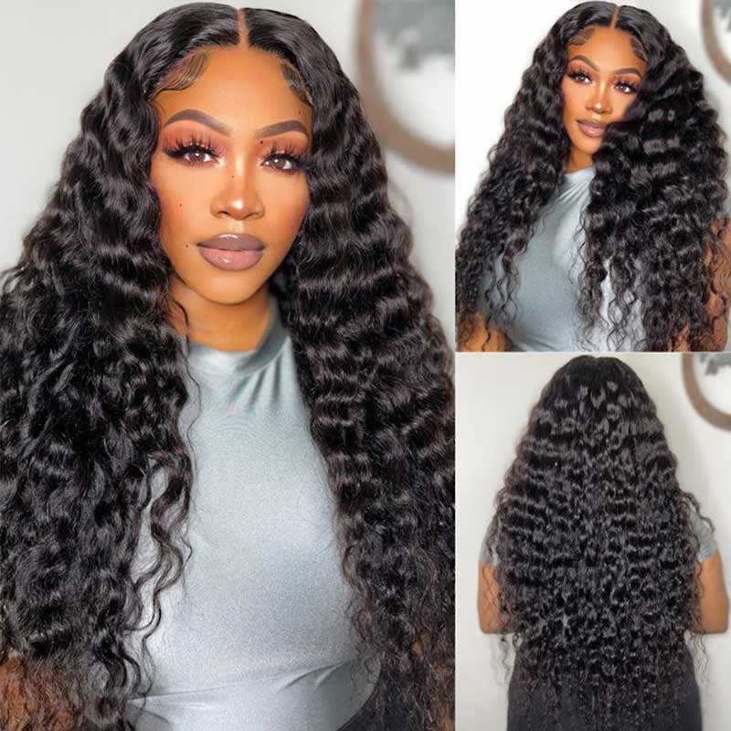 QVR Gluless Pre-cut 4x6 HD Lace Closure Human Hair Wigs Loose Deep Wave Wear&Go Wigs