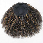 QVR Glueless Blonde Highlight Twist Curly Half Wig 250% Density Human Hair Wig #1B/27 Wear Go Flip Over Wig