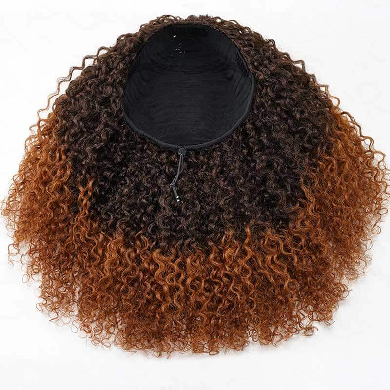 QVR Glueless Ombre Brown Twist Curly Half Wig 250% Density Human Hair Wig #T2/30 Wear Go Flip Over Wig