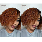QVR Glueless Pre-cut 4X6 Lace Closure Side Part Wigs Short Bob Curly Mix Brown Human Hair Wigs