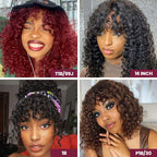 QVR Water Wave Short Pixie Bob Cut Wigs With Bangs For Black Women