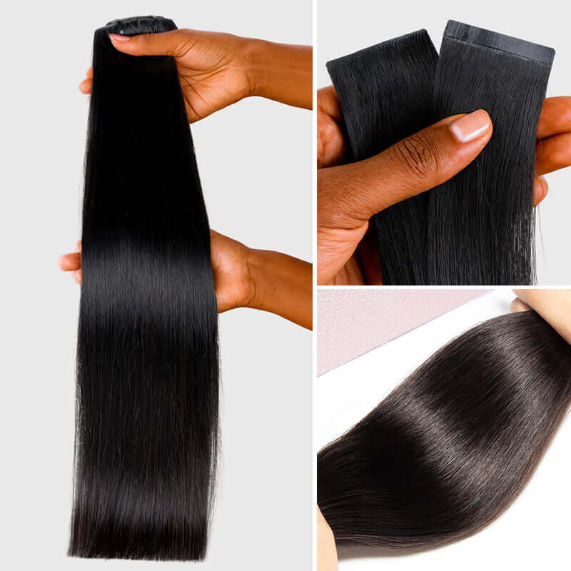 QVR #2/30 Mixed Subtle Ombre Brown PU Clip In Hair Extensions Straight Seamless Clip In Human Hair