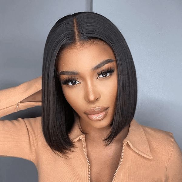 QVR Straight V Part Short Bob Human Hair Wig Realistic Hairline and Soft High-quality Hair