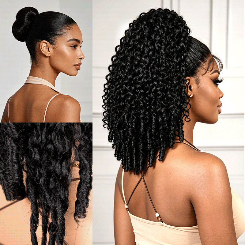 QVR Drawstring Ponytail Extension Burmese Curly Human Hair Ponytail Hairstyle
