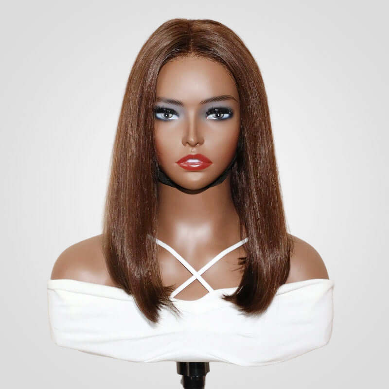 QVR 15A Glueless Mono Net Short Bob Wig Dark Brown #4 Color Natural Parting Unprocessed Virgin Hair Wigs