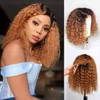 QVR Ombre 1B/30 Curly Brazilian Human Hair Wigs 13x4/4x4 Lace Frontal Short Bob Wig