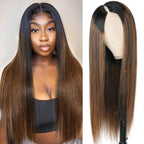 QVR Glueless Straight V Part Wig Balayage Highlights Beginner Friendly Upgrade U Part Wig