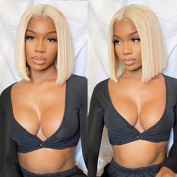 QVR 613 Color Blonde Hair Short Bob Wigs Straight Human Hair Wigs Short Lace Wigs