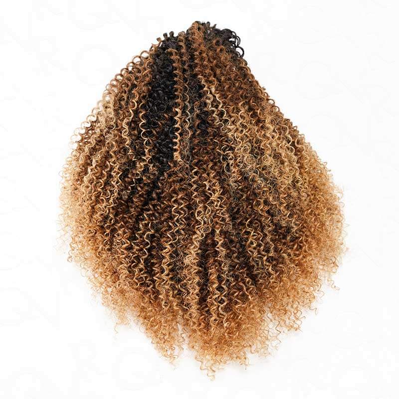 QVR Glueless Ombre Brown Blonde Kinky Curly Half Wig with Black Roots 250% Density Human Hair Wig #T1B/30/27 Wear Go Flip Over Wig